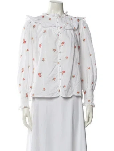 Pre-owned Sézane Floral Print Mock Neck Blouse In White