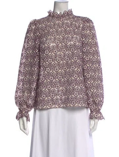 Pre-owned Sézane Floral Print Mock Neck Blouse In White