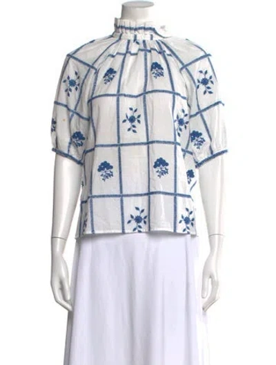 Pre-owned Sézane Floral Print Mock Neck Blouse In White