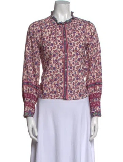 Pre-owned Sézane Floral Print Mock Neck Button-up Top In Pink