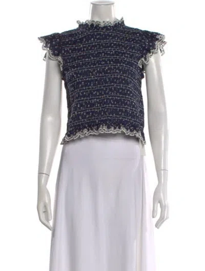 Pre-owned Sézane Floral Print Mock Neck Crop Top In Multi