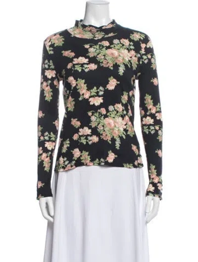 Pre-owned Sézane Floral Print Mock Neck Sweater In Blue