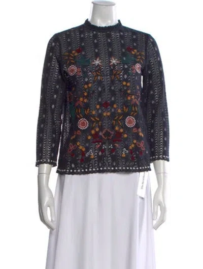 Pre-owned Sézane Floral Print Mock Neck Top In Blue