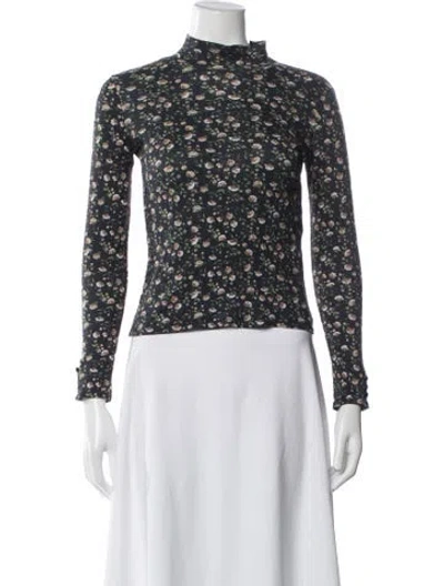 Pre-owned Sézane Floral Print Mock Neck Top In Blue