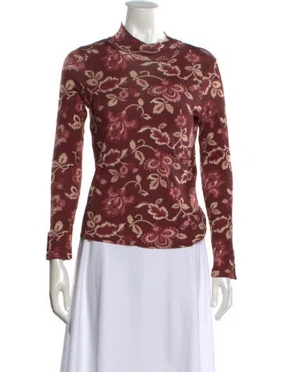 Pre-owned Sézane Floral Print Mock Neck Top In Burgundy