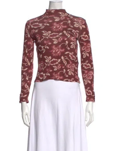 Pre-owned Sézane Floral Print Mock Neck Top In Burgundy