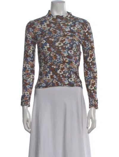 Pre-owned Sézane Floral Print Mock Neck Top In Multi