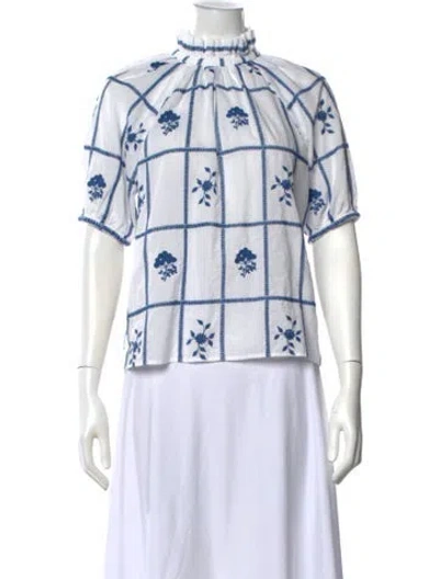 Pre-owned Sézane Floral Print Mock Neck Top In White