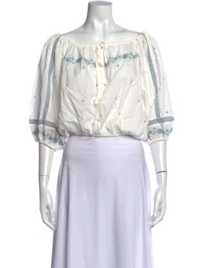 Pre-owned Sézane Floral Print Off-the-shoulder Blouse In Neutrals