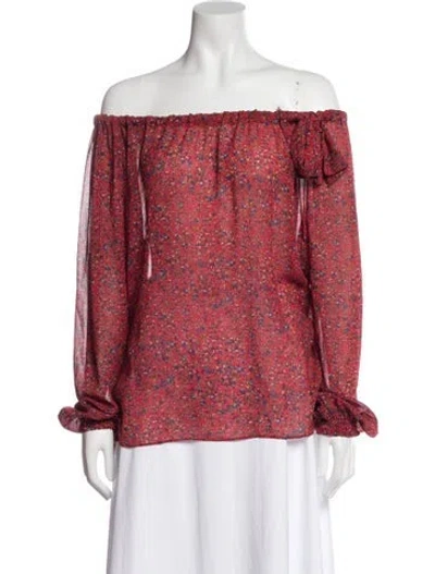 Pre-owned Sézane Floral Print Off-the-shoulder Blouse In Red