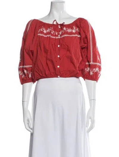 Pre-owned Sézane Floral Print Off-the-shoulder Blouse W/ Tags In Red