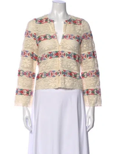 Pre-owned Sézane Floral Print Open Front Sweater In Neutral