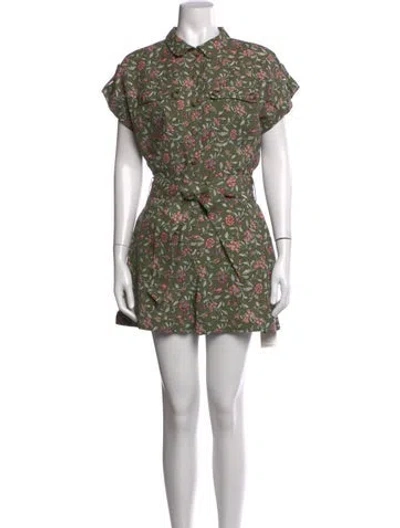 Pre-owned Sézane Floral Print Romper In Green