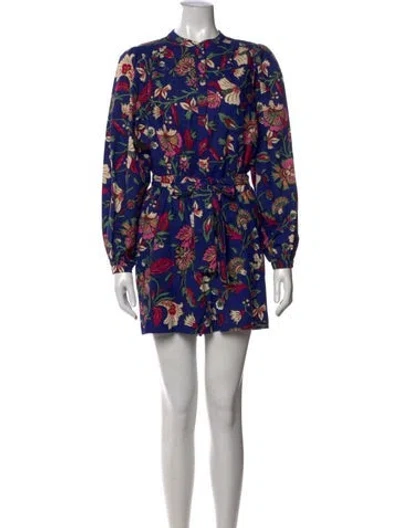 Pre-owned Sézane Floral Print Romper W/ Tags In Blue