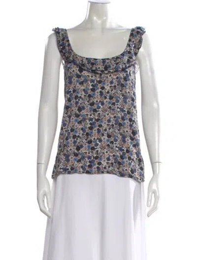 Pre-owned Sézane Floral Print Scoop Neck Blouse In Brown