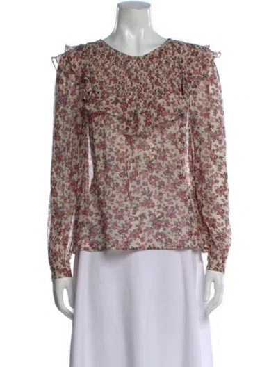 Pre-owned Sézane Floral Print Scoop Neck Blouse In Red