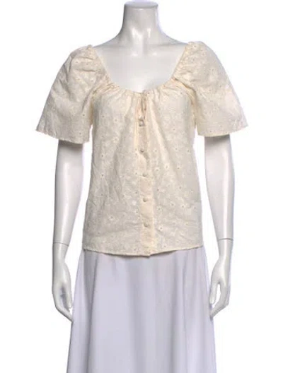 Pre-owned Sézane Floral Print Scoop Neck Blouse In White