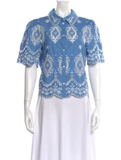 Pre-owned Sézane Floral Print Short Sleeve Blouse In Blue