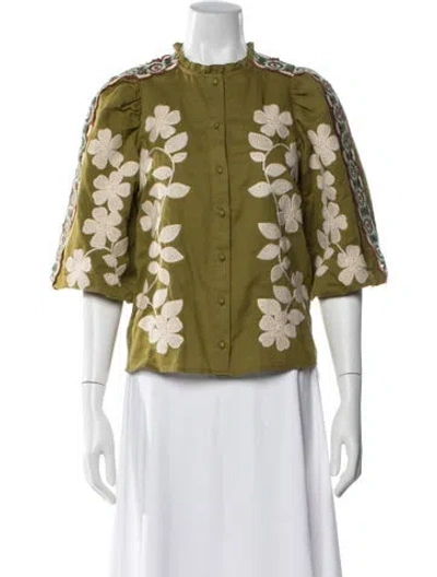 Pre-owned Sézane Floral Print Short Sleeve Blouse In Blue