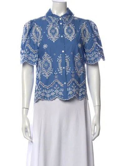Pre-owned Sézane Floral Print Short Sleeve Blouse In Blue