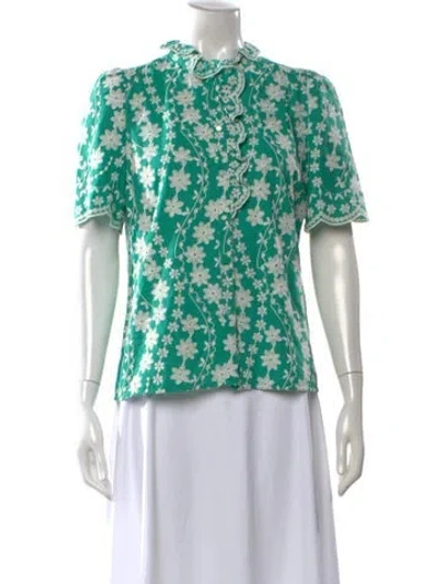 Pre-owned Sézane Floral Print Short Sleeve Blouse In Green