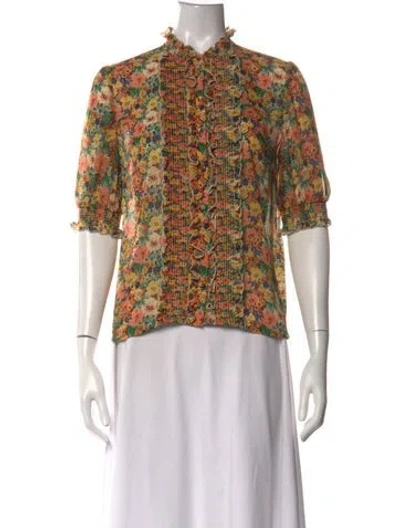 Pre-owned Sézane Floral Print Short Sleeve Blouse In Multicolor