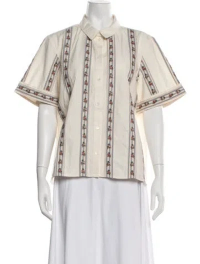 Pre-owned Sézane Floral Print Short Sleeve Blouse In Neutrals
