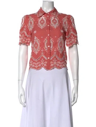 Pre-owned Sézane Floral Print Short Sleeve Blouse In Pink