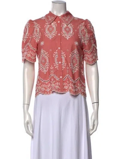 Pre-owned Sézane Floral Print Short Sleeve Blouse In Pink