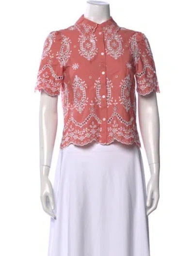 Pre-owned Sézane Floral Print Short Sleeve Blouse In Pink