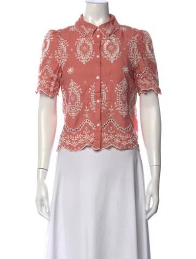 Pre-owned Sézane Floral Print Short Sleeve Blouse In Pink