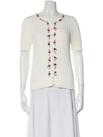 Pre-owned Sézane Floral Print Short Sleeve Button-up Top In White