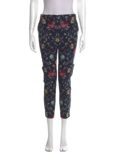 Pre-owned Sézane Floral Print Skinny Leg Pants In Blue