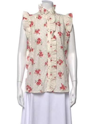 Pre-owned Sézane Floral Print Sleeveless Blouse In Neutrals
