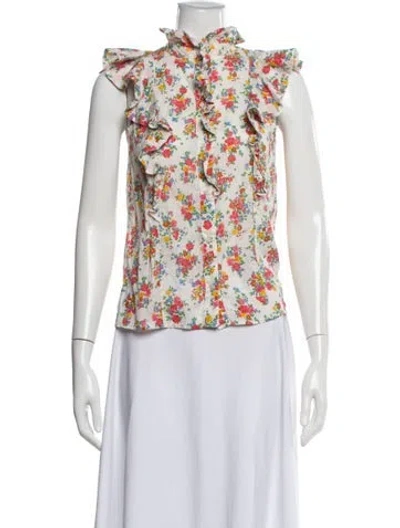Pre-owned Sézane Floral Print Sleeveless Blouse In White