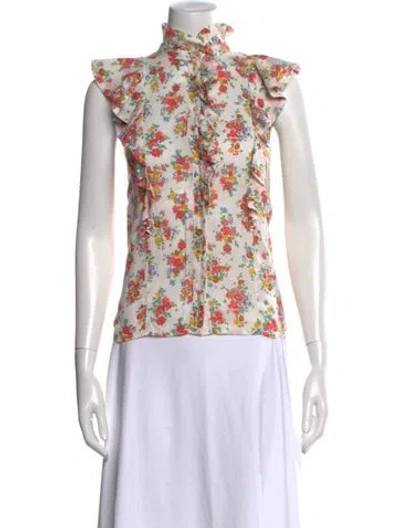 Pre-owned Sézane Floral Print Sleeveless Blouse In White