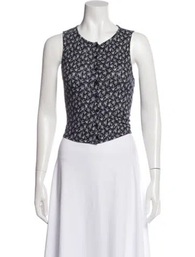 Pre-owned Sézane Floral Print Sleeveless Button-up Top In White