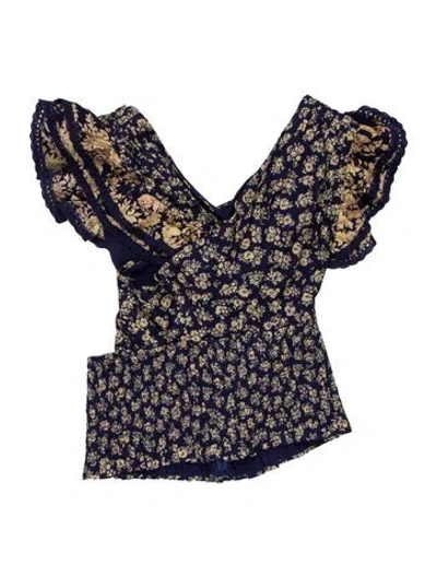 Pre-owned Sézane Floral Print Square Neckline Blouse In Blue