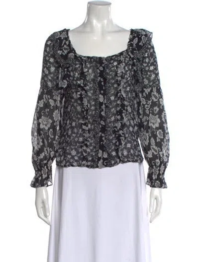 Pre-owned Sézane Floral Print Square Neckline Blouse In Blue