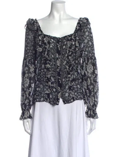 Pre-owned Sézane Floral Print Square Neckline Blouse In Blue