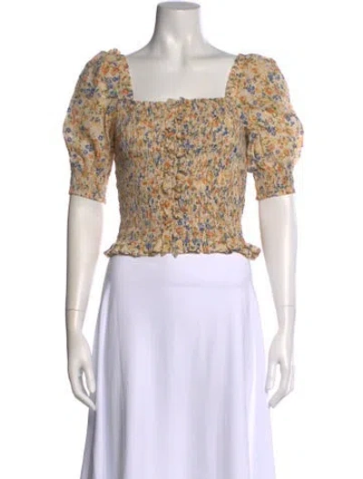 Pre-owned Sézane Floral Print Square Neckline Blouse In Neutral
