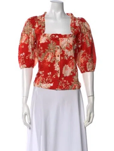 Pre-owned Sézane Floral Print Square Neckline Blouse W/ Tags In Pink