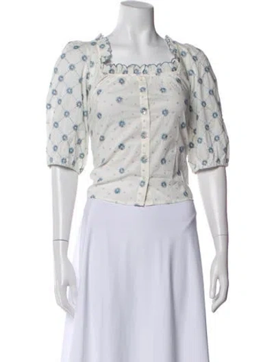 Pre-owned Sézane Floral Print Square Neckline Blouse In White