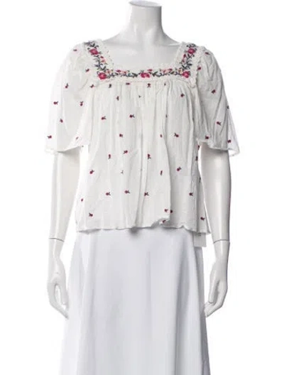 Pre-owned Sézane Floral Print Square Neckline Blouse In White