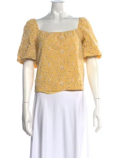 Pre-owned Sézane Floral Print Square Neckline Blouse In Yellow
