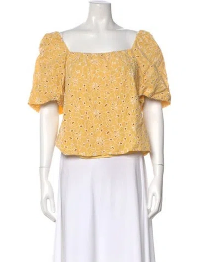 Pre-owned Sézane Floral Print Square Neckline Blouse In Yellow