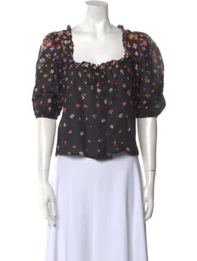 Pre-owned Sézane Floral Print Square Neckline Crop Top In Black