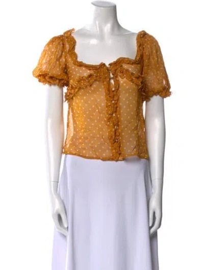Pre-owned Sézane Floral Print Square Neckline Crop Top In Orange