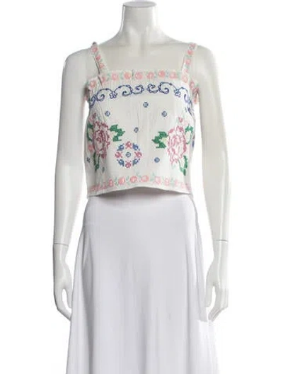 Pre-owned Sézane Floral Print Square Neckline Crop Top W/ Tags In White