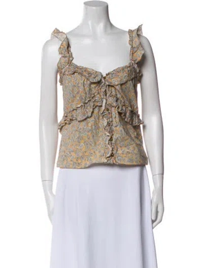 Pre-owned Sézane Floral Print Square Neckline Crop Top In White